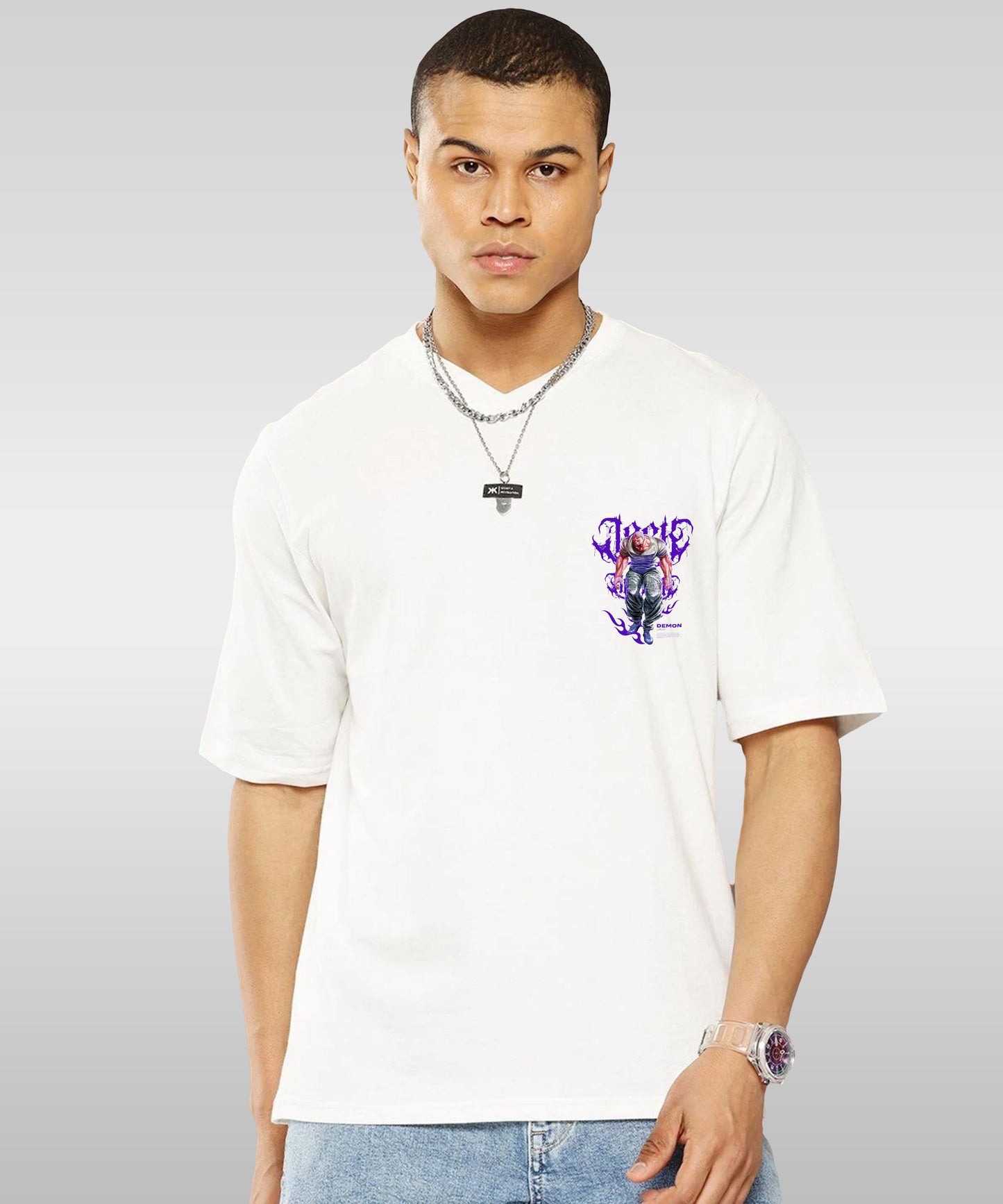 J&JP Men Oversized Back Printed T-Shirt-White