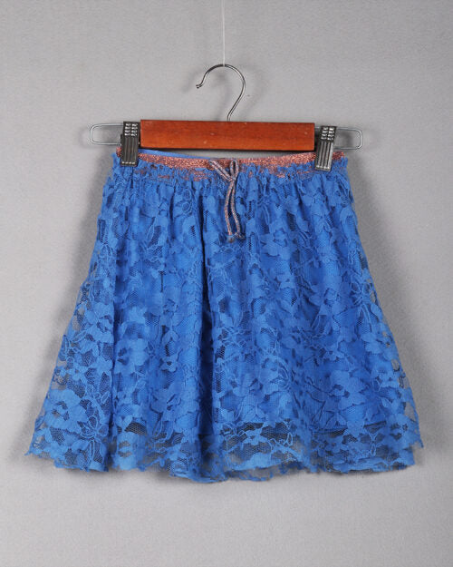 Kids Blue Polyester jersey Lace Skirt