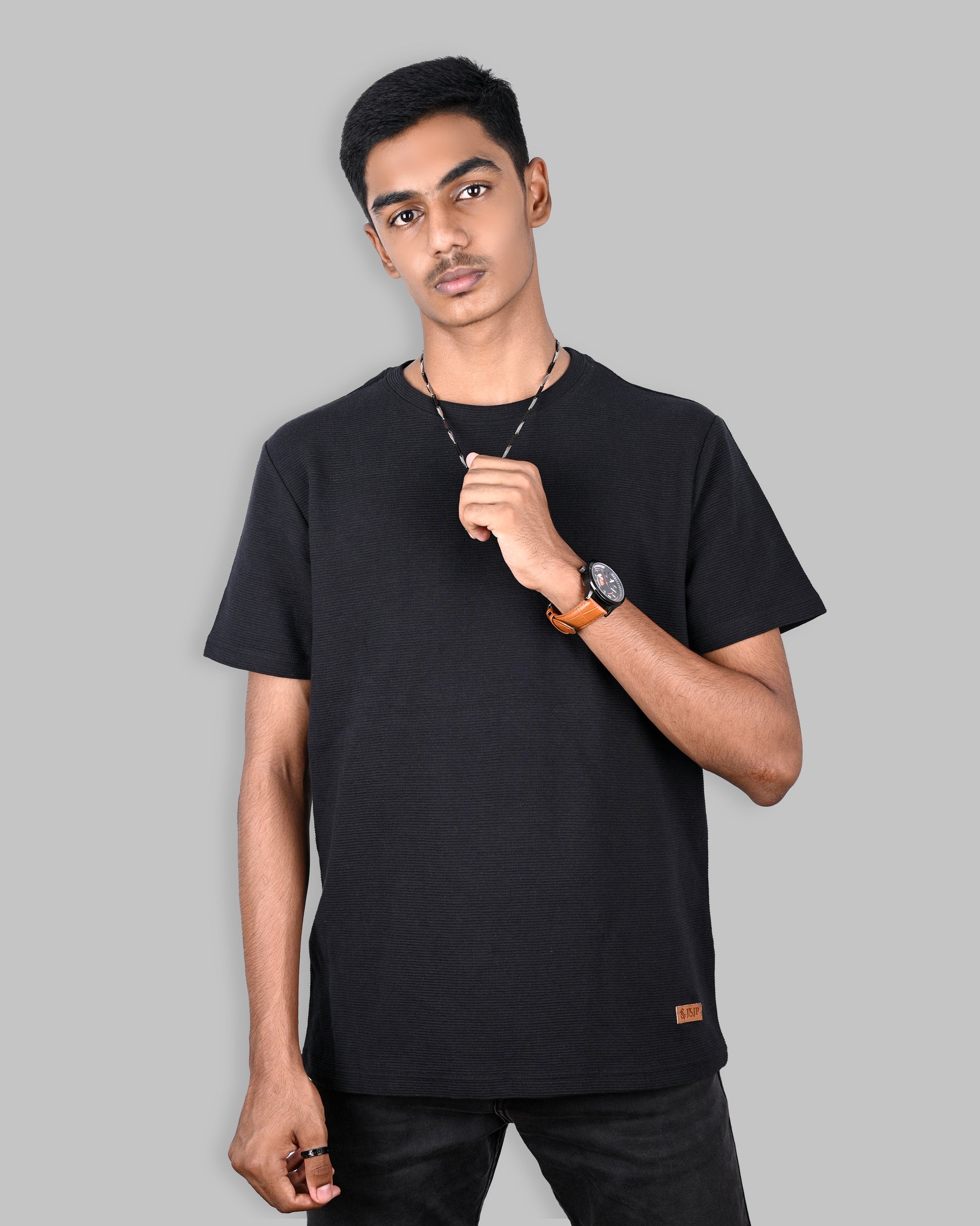 J&JP Men's Solid Tshirt -Black