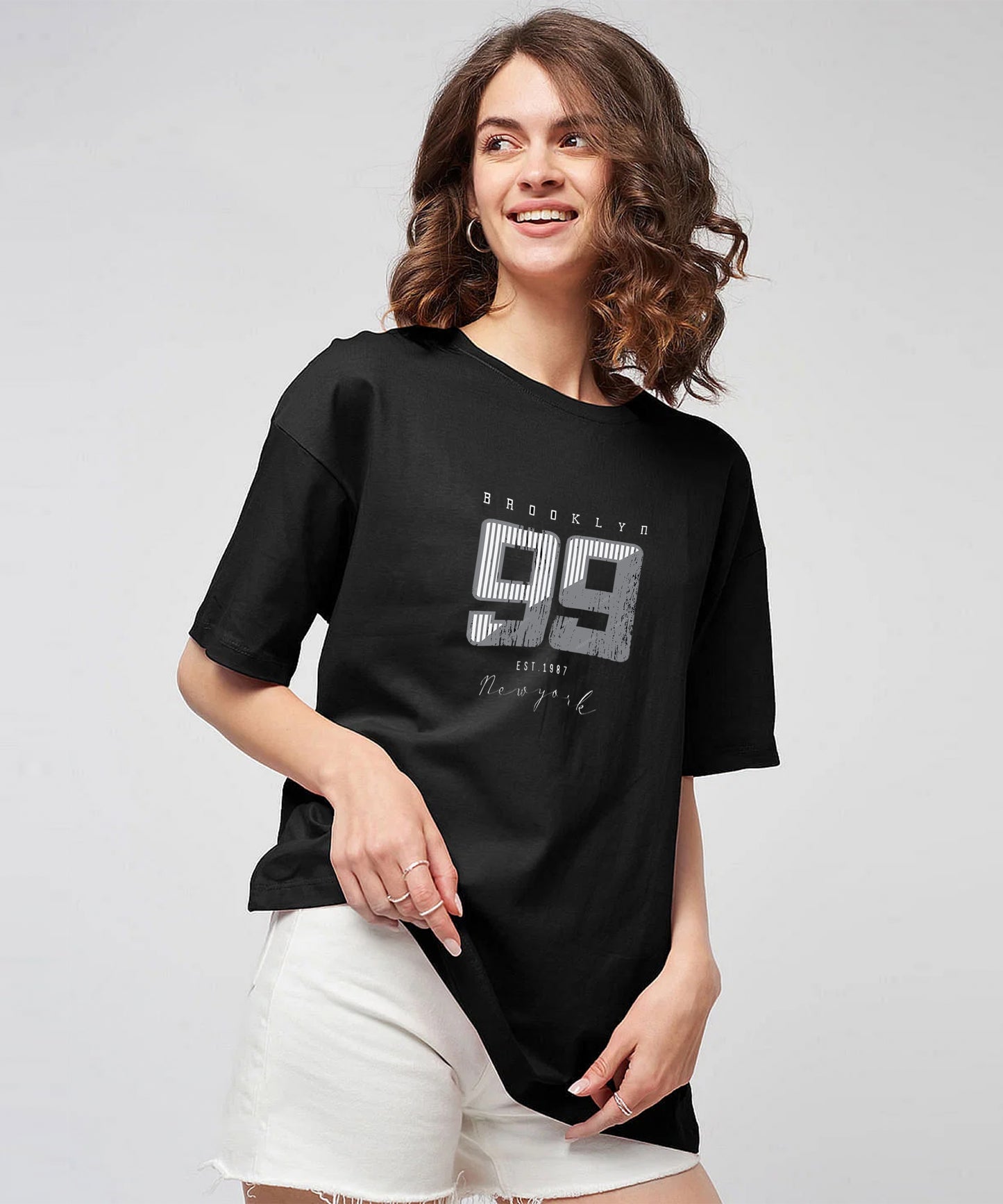 Women Oversized Printed Tshirt -Black