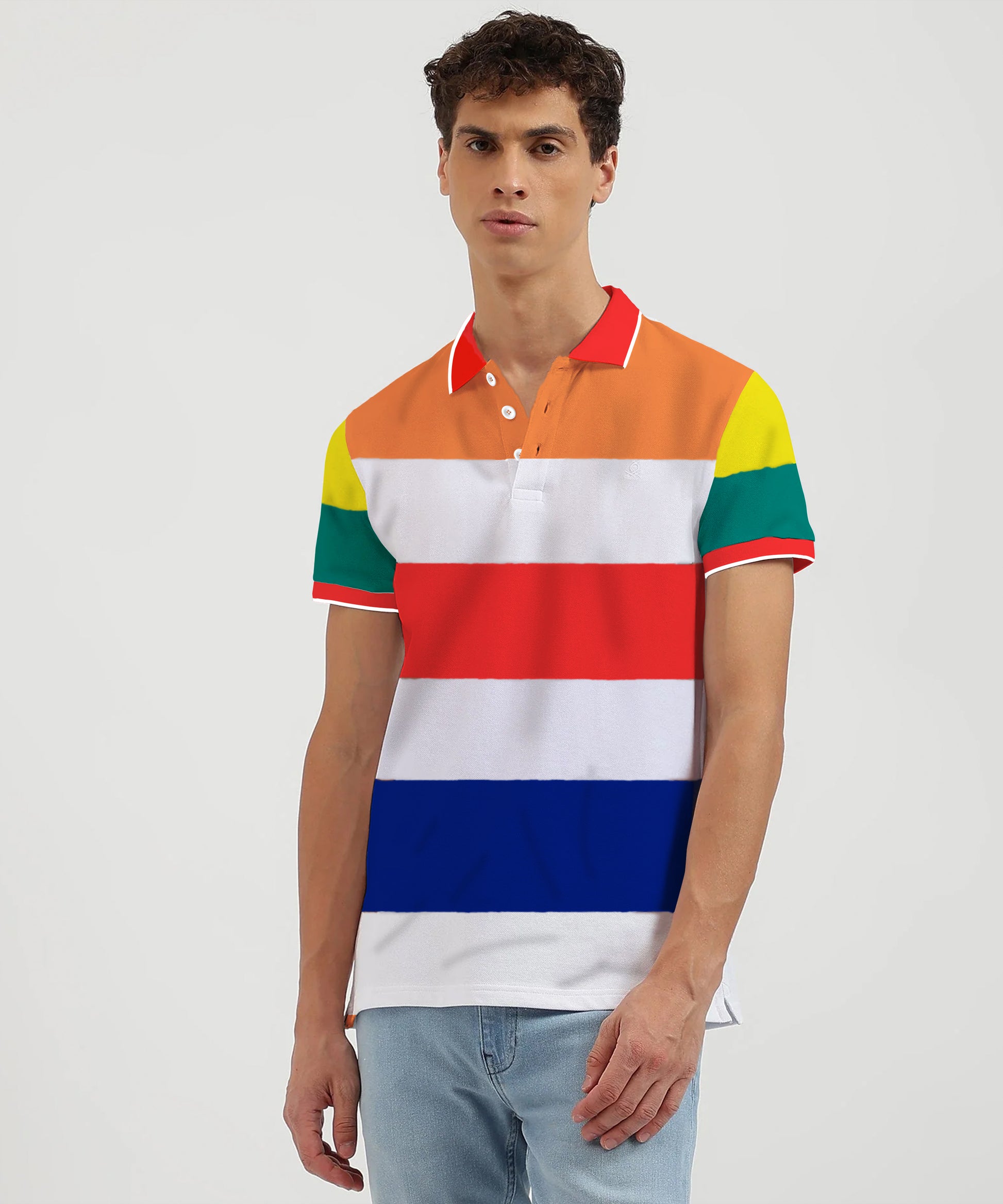 Men Striped Polo Neck Cotton Blend Multi color T-Shirt