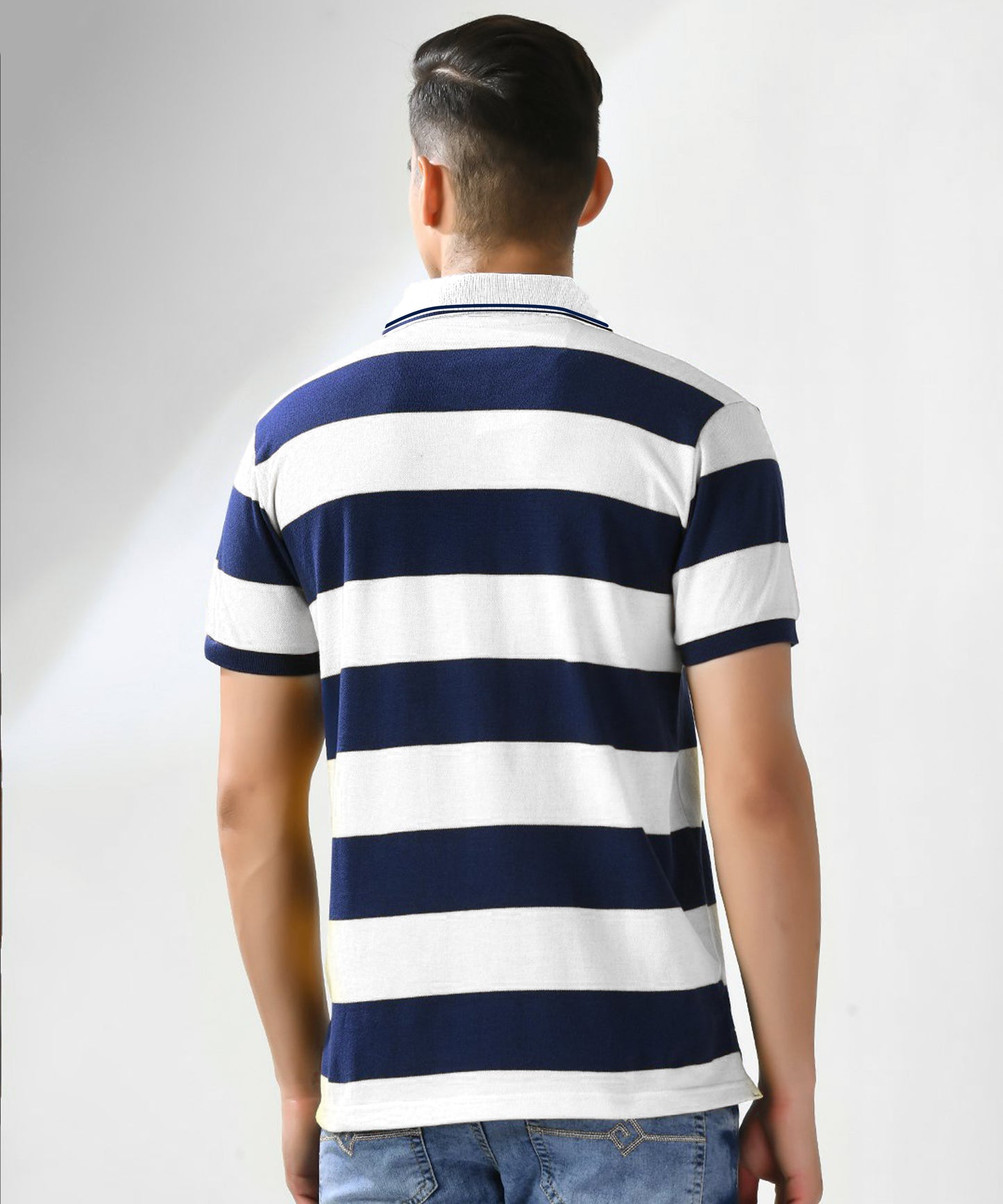 Men white Yarn Dyed Striped Pique Polo Tshirt