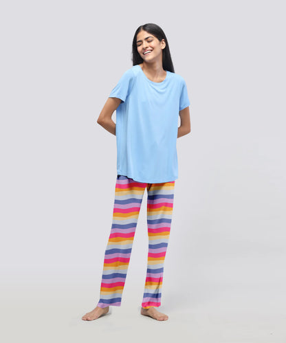 Women Multicolour striped Loopknit Pyjamas