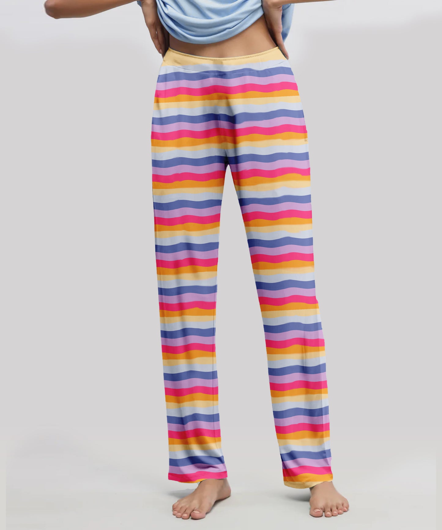 Women Multicolour striped Loopknit Pyjamas