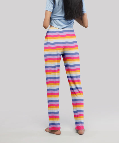 Women Multicolour striped Loopknit Pyjamas