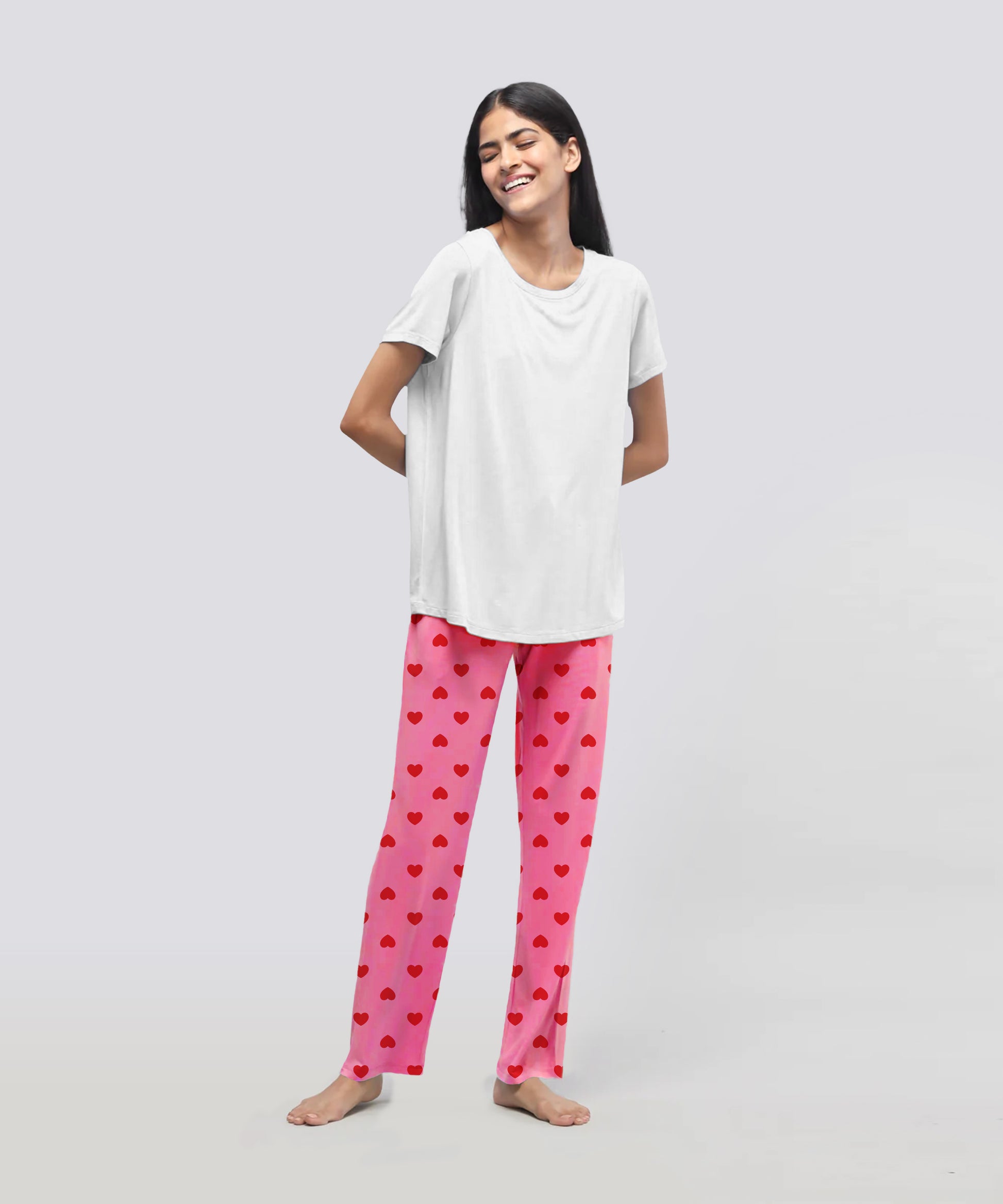 Women Pink Heart Printed Cotton Pyjamas