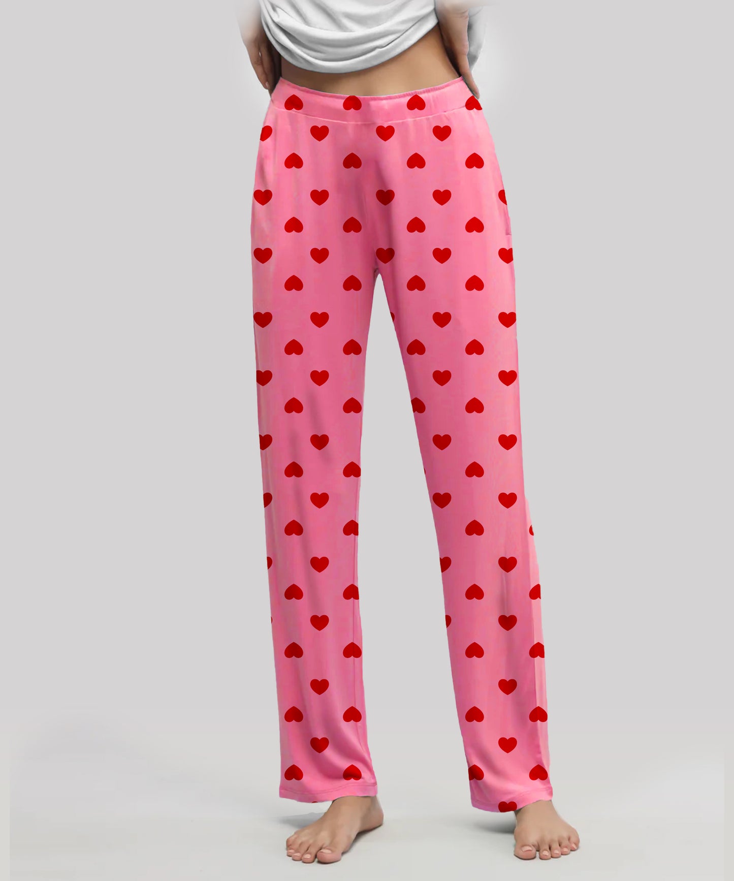 Women Pink Heart Printed Cotton Pyjamas