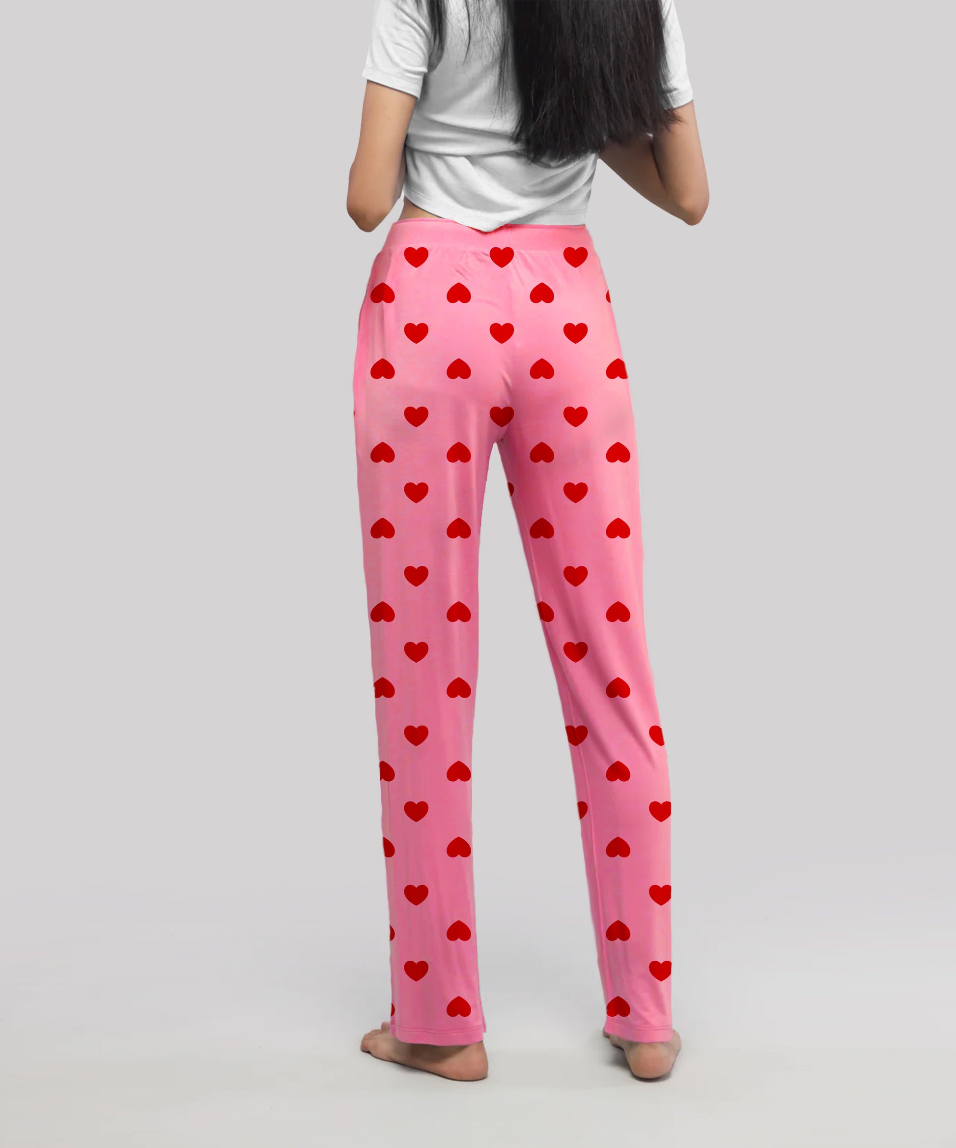 Women Pink Heart Printed Cotton Pyjamas