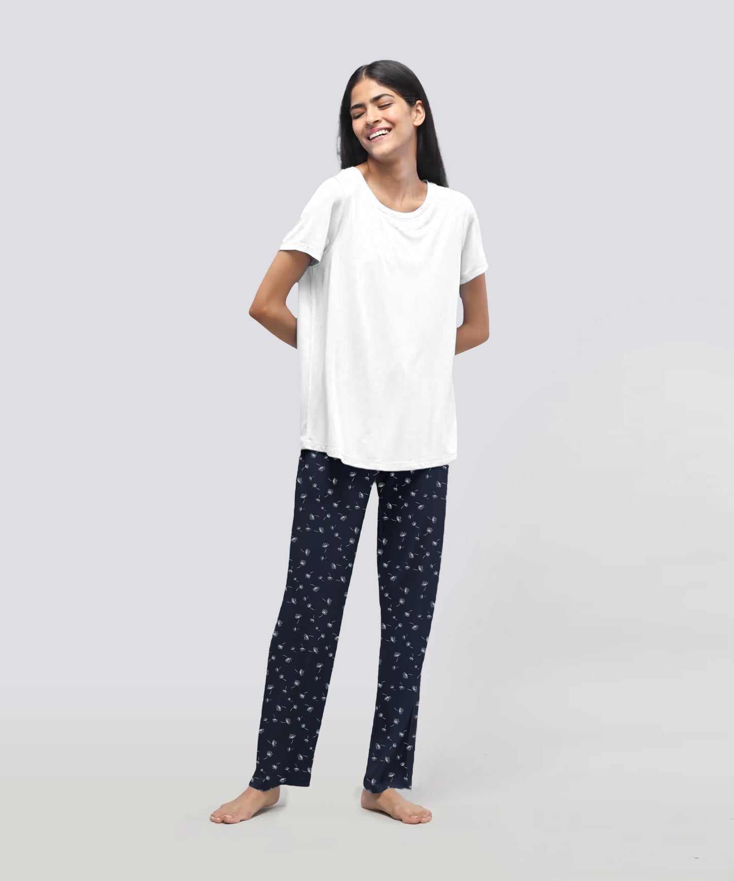 Women Navy Printed Cotton Pyjamas