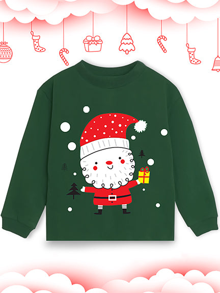 Kid's Green Santa Cotton Full sleeve tshirt