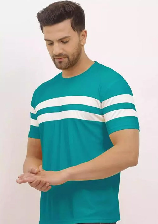 J&JP Men Striped Round Neck Cotton T-shirt - Sky Blue