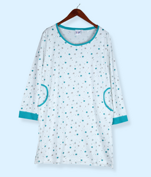 Women White Full sleeve Polka Print Cotton Long T-shirt