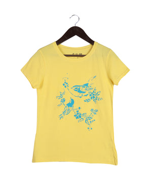 Women Yellow Half sleeve Floral Print Cotton jersey knit T-Shirt