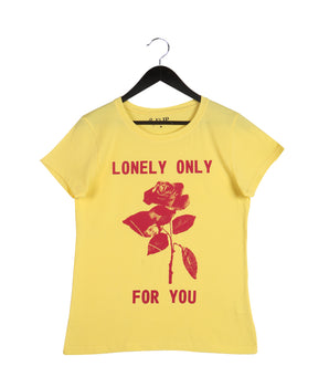 Women Yellow Half sleeve Floral Print Cotton jersey knit T-Shirt