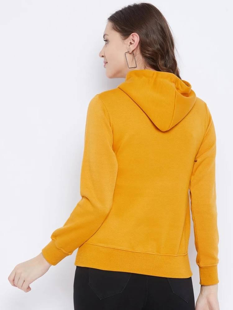 Women Solid Yellow Zipper hoodie