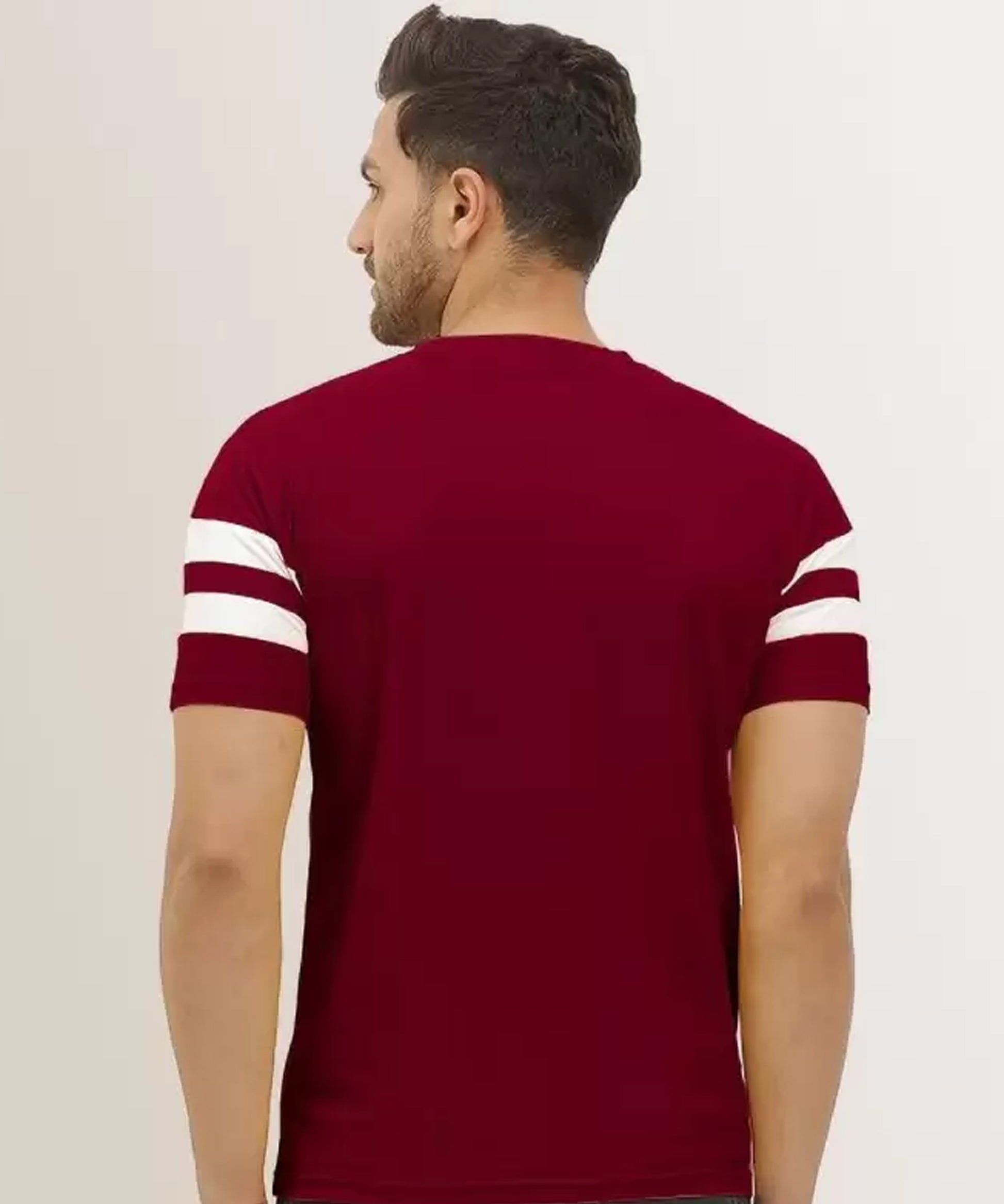 J&JP Men Striped Round Neck Cotton T-shirt - Red