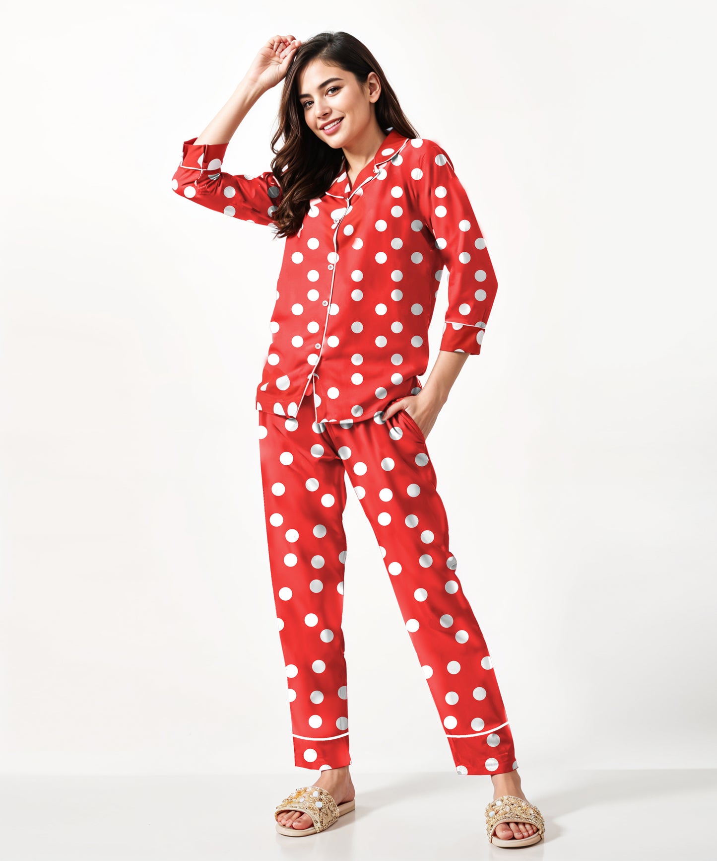 Women Red Printed Cotton Clothing set